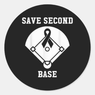 Breast Cancer Awareness - Save 2nd Base Pink Ribbo Classic Round Sticker