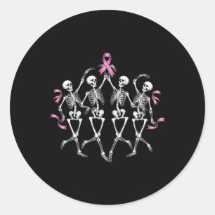 Breast Cancer Awareness Skeleton Dancing Pink Ribb Classic Round Sticker