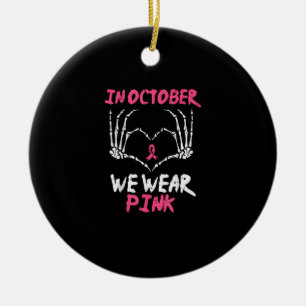 Breast Cancer Awareness Skeleton Heart Women Ceramic Ornament