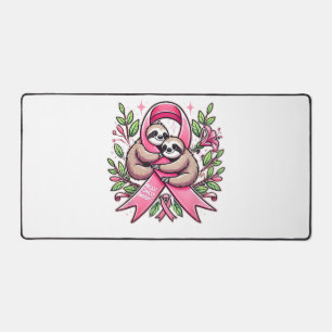 Breast Cancer Awareness Sloth Ribbon Tee T-Shirt Desk Mat