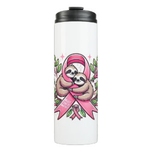 Breast Cancer Awareness Sloth Ribbon Tee T-Shirt Thermal Tumbler