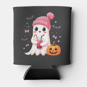 Breast Cancer Awareness Spooky Ghost Halloween Can Cooler