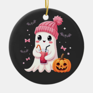 Breast Cancer Awareness Spooky Ghost Halloween Ceramic Ornament