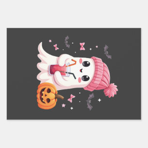 Breast Cancer Awareness Spooky Ghost Halloween Wrapping Paper Sheet