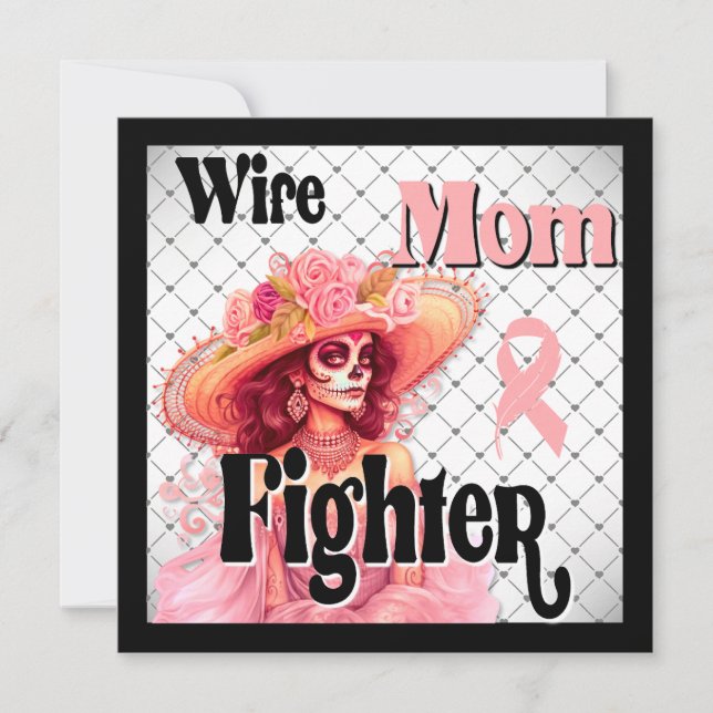 Breast Cancer Awareness Sugar Skull  Holiday Card (Front)