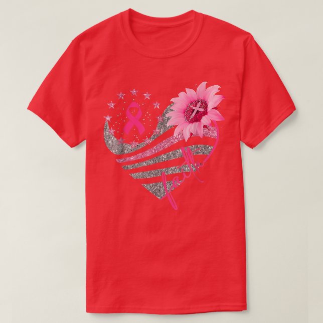 Breast Cancer Awareness Sun Flower Faith Bling Bli T-Shirt (Design Front)