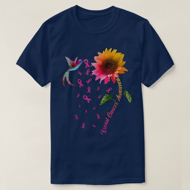 Breast Cancer Awareness Sunflower Hummingbird  T-Shirt (Design Front)