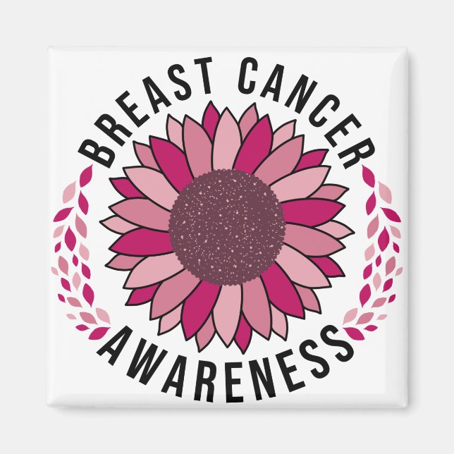 Breast Cancer Awareness Support Pink Flower Magnet (Front)