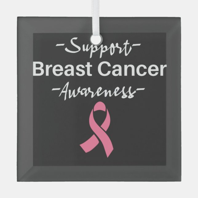 Breast Cancer Awareness Support Pink Ribbon Glass Tree Decoration (Front)