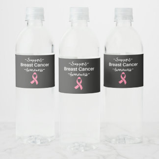 Breast Cancer Awareness Support Pink Ribbon Water Bottle Label