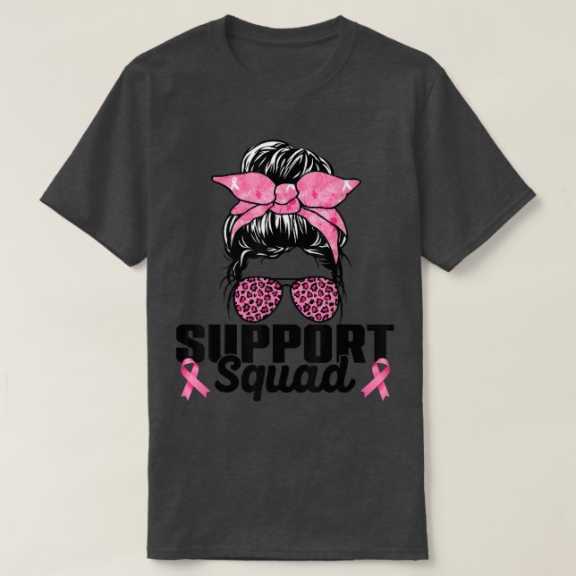 Breast Cancer Awareness Support Squad Messy Bun Pi T-Shirt (Design Front)