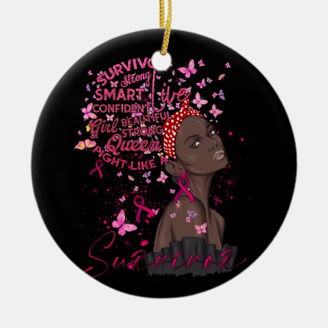 Breast Cancer Awareness Survivor Black Women Melan Ceramic Ornament (Front)