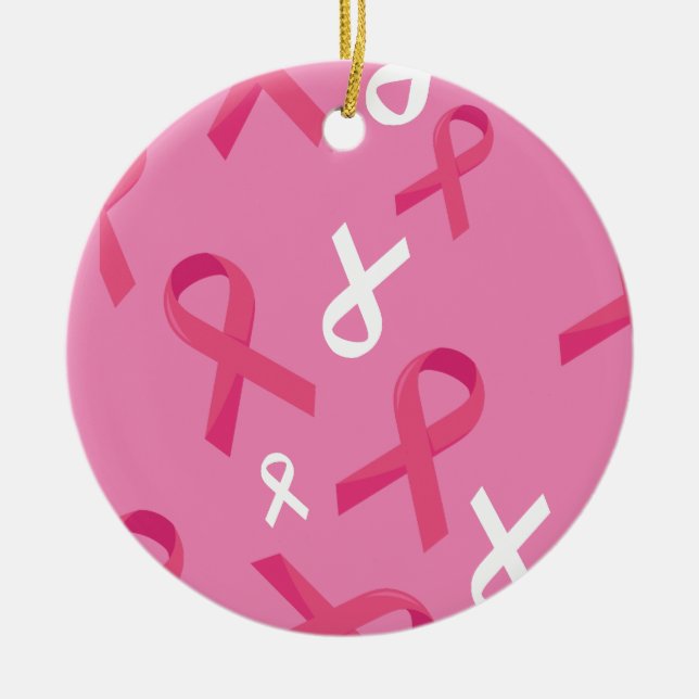 Breast Cancer Awareness Survivor Pink Ribbon  Ceramic Ornament (Front)