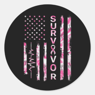 Breast Cancer Awareness Survivor Tie Dye Usa Flag  Classic Round Sticker