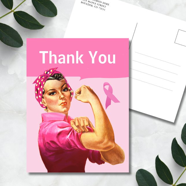 Breast Cancer Awareness Thank You Pink Ribbon Postcard (Pink Ribbon Thank You Postcard)