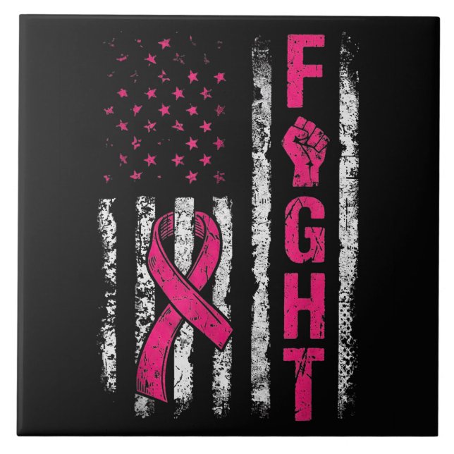 Breast Cancer Awareness USA Flag Ceramic Tile (Front)