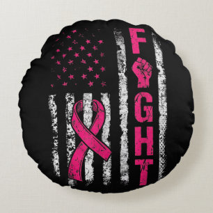 Breast Cancer Awareness USA Flag Round Cushion
