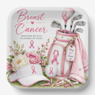 Breast Cancer Awareness with Pink ribbon golf Paper Plate