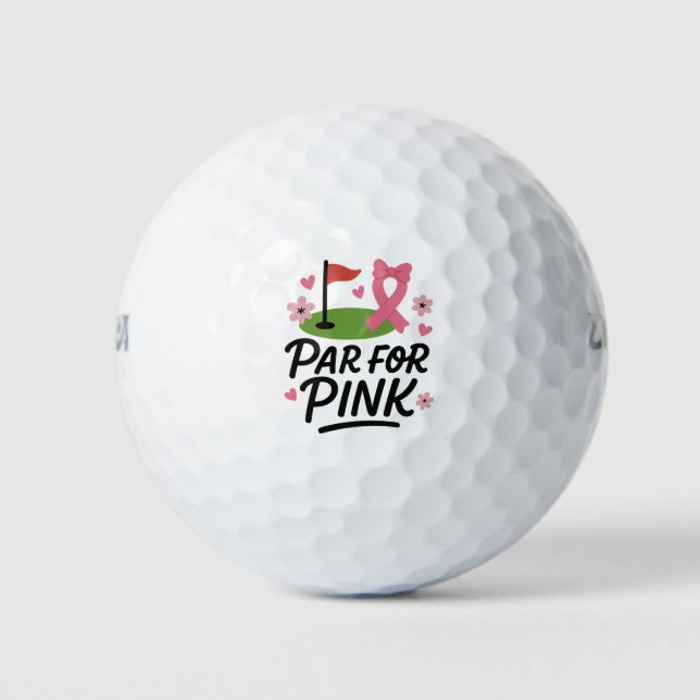 Breast Cancer Awareness with Pink ribbon  Heart Golf Balls (Front)