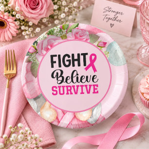 Breast Cancer Awareness with Pink Ribbon Paper Pla Plate