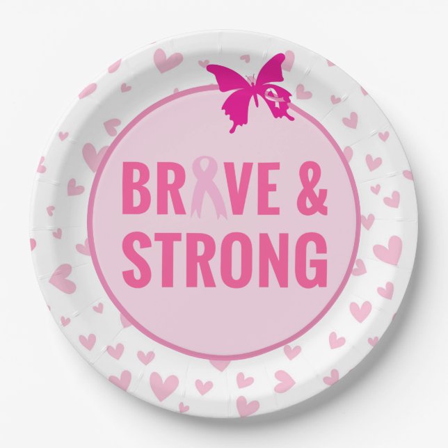 Breast Cancer Awareness with Pink Ribbon    Paper Plate (Front)