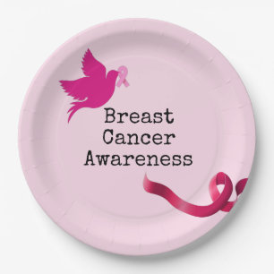 Breast Cancer Awareness with Pink Ribbon   Paper Plate