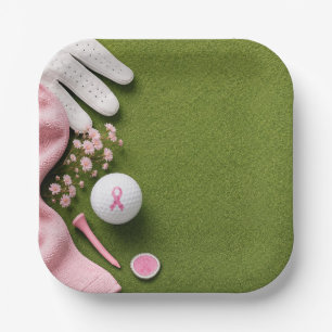 Breast Cancer Awareness with Pink Ribbon Paper Plate