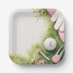 Breast Cancer Awareness with Pink Ribbon Paper Plate