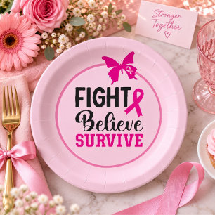 Breast Cancer Awareness with Pink Ribbon Paper Plate