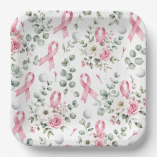 Breast Cancer Awareness with Pink Ribbon Paper Plate