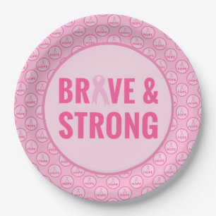 Breast Cancer Awareness with Pink Ribbon Paper Plate