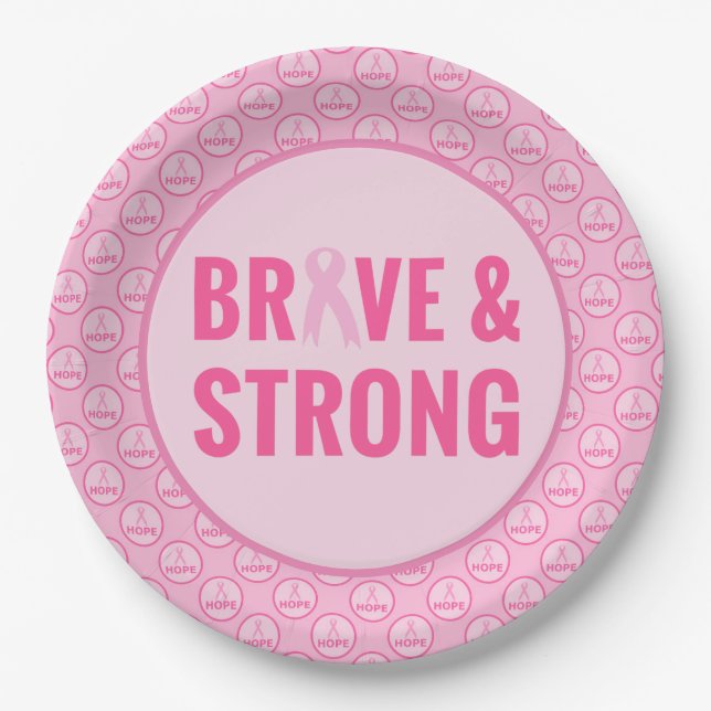 Breast Cancer Awareness with Pink Ribbon  Paper Plate (Front)