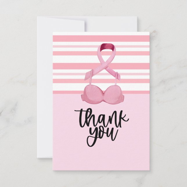 Breast Cancer Awareness with Pink Ribbon  Thank You Card (Front)