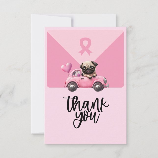 Breast Cancer Awareness with Pink Ribbon  Thank You Card (Front)