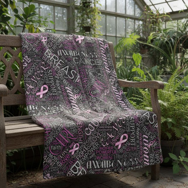 Breast Cancer Awareness Word Cloud ID261 Fleece Blanket (Creator Uploaded)