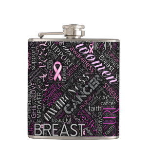 Breast Cancer Awareness Word Cloud ID261 Hip Flask