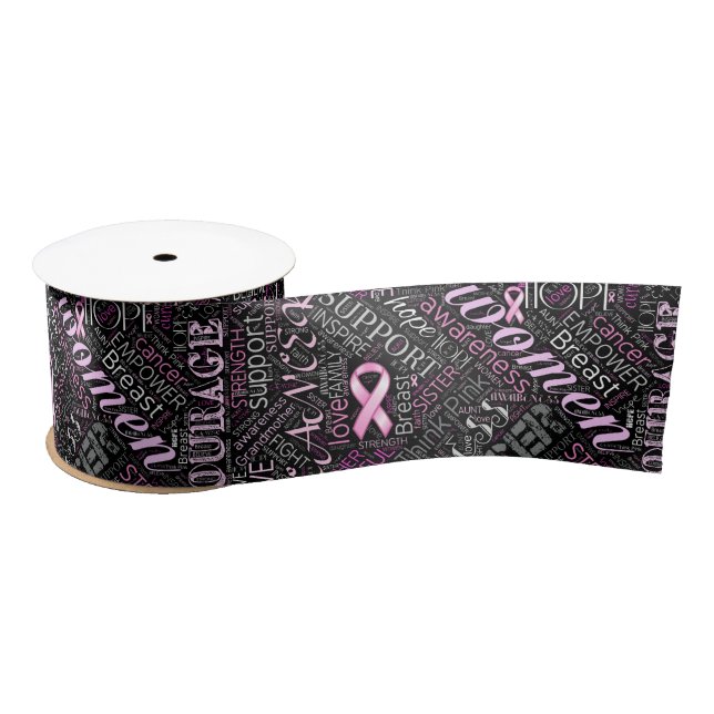 Breast Cancer Awareness Word Cloud ID261 Satin Ribbon (Spool)