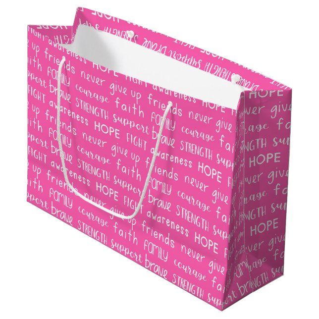 Breast Cancer Awareness Word Pattern Large Gift Bag (Front Angled)