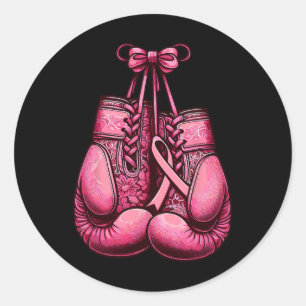 Breast Cancer Boxing Glove Pink Ribbon Awareness F Classic Round Sticker