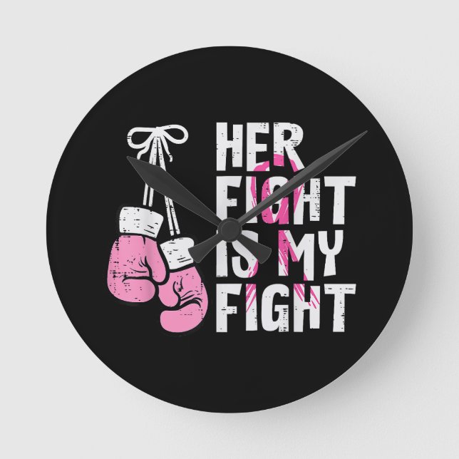 Breast Cancer Boxing Gloves Her Fight My Fight Wom Round Clock (Front)