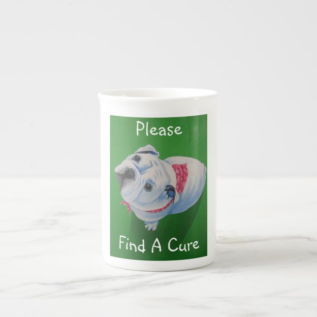 breast cancer, bull dog, pink ribbon bone china mug (Front)