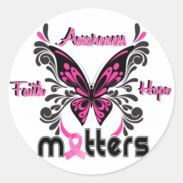 Breast Cancer Butterfly 7 Classic Round Sticker (Front)