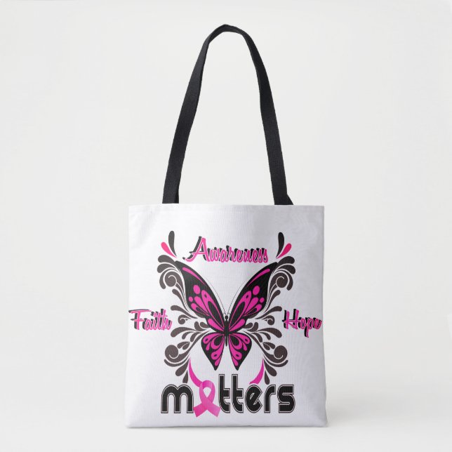 Breast Cancer Butterfly 7 Faith Awareness Hope Tote Bag (Front)