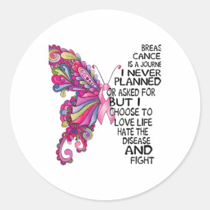 Breast Cancer Butterfly Strong Woman Pink Support Classic Round Sticker