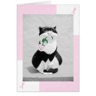 Breast Cancer Card--Cat with Pink Rose
