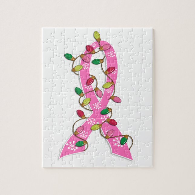 Breast Cancer Christmas Lights Ribbon Jigsaw Puzzle (Vertical)