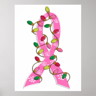 Breast Cancer Christmas Lights Ribbon Poster