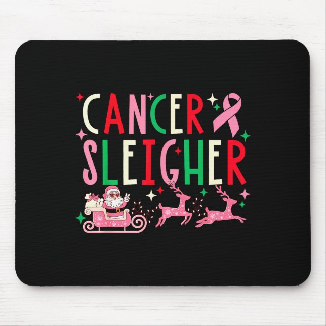 Breast Cancer Christmas Nk Ribbon Santa Sleigh Rei Mouse Pad (Front)