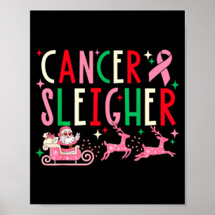 Breast Cancer Christmas Nk Ribbon Santa Sleigh Rei Poster