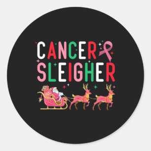 Breast Cancer Christmas Pink Ribbon Santa Sleigh R Classic Round Sticker